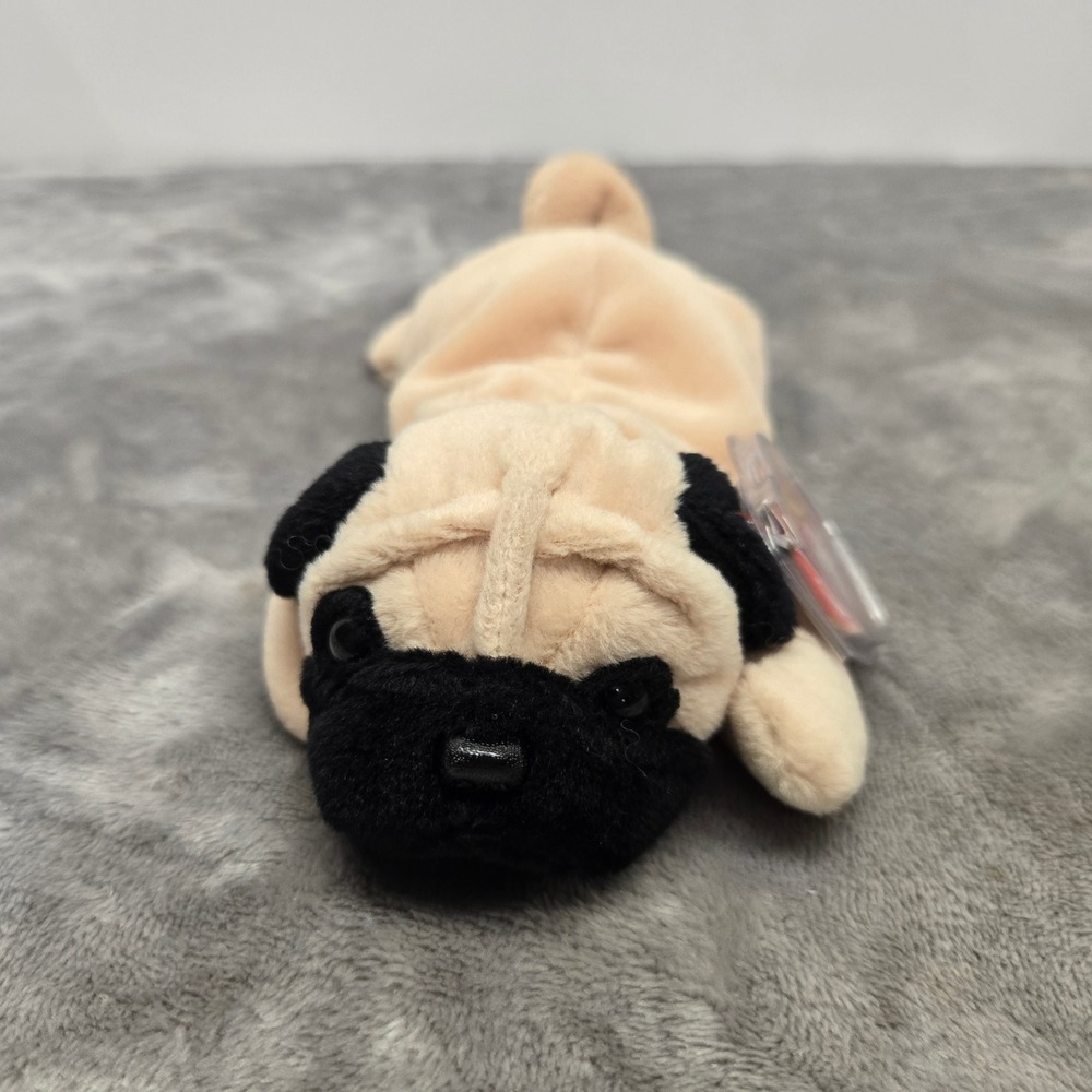 Ty Beanie Baby Pugsly the Pug‎ Dog 1996 Vintage Plush Tan Black with Tags 4052